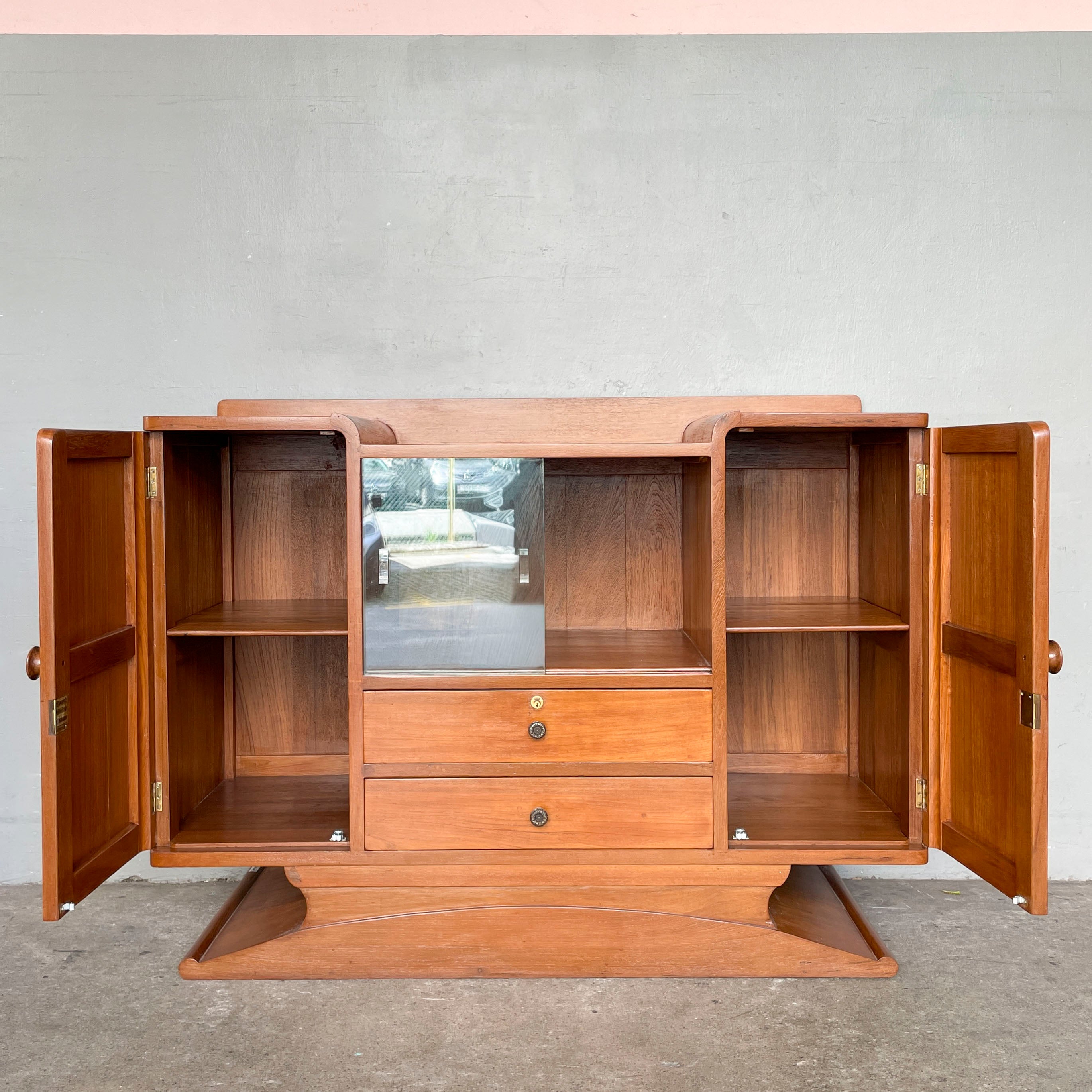Refurbished Burmese Teak Pedestal Sideboard