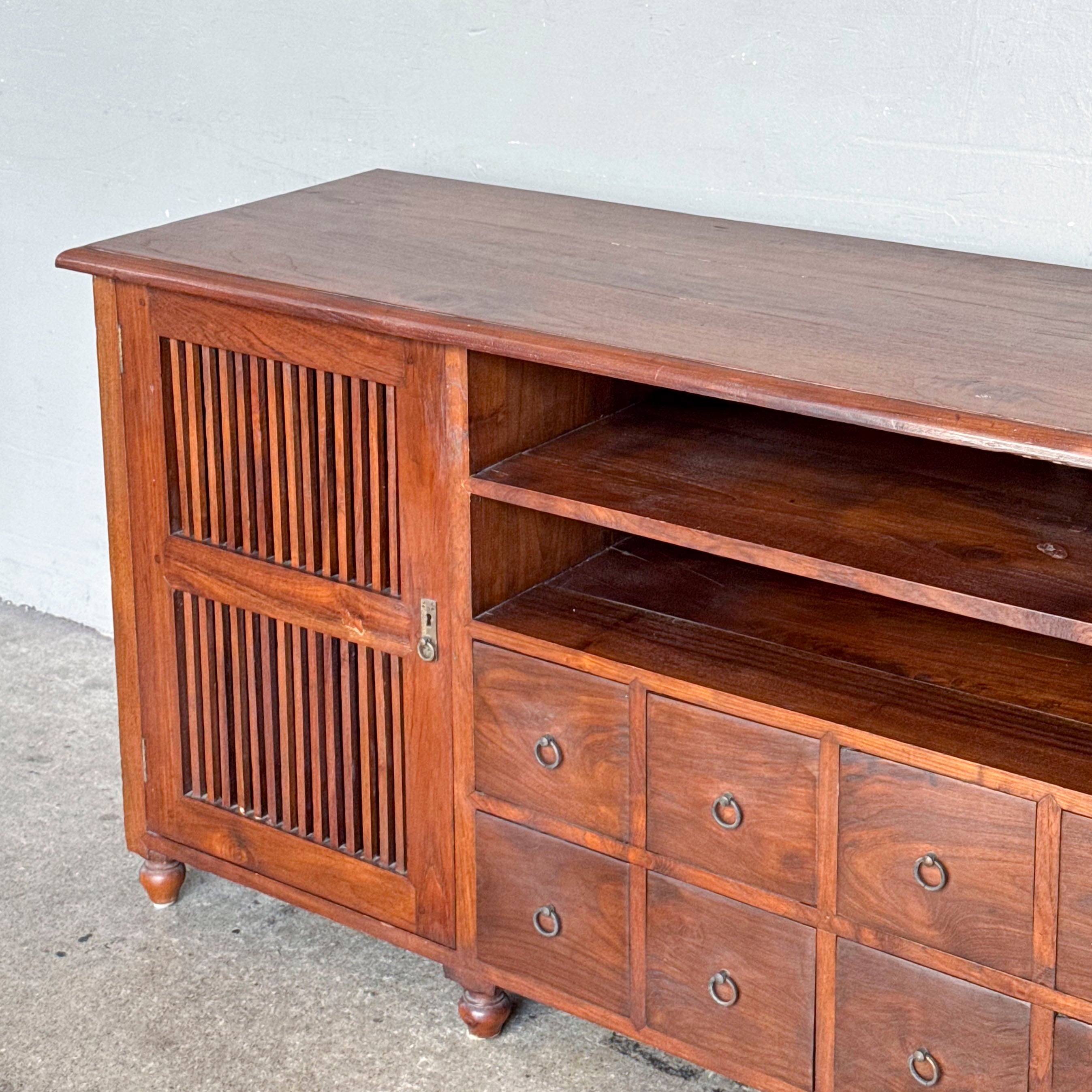 Teak Console with Slatted Doors