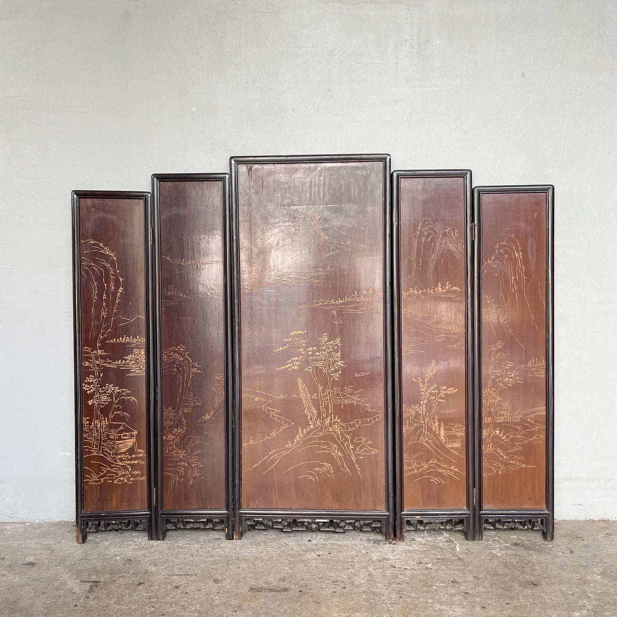 Folding Screen of "Ladies at Work & Leisure" in Carved Stone