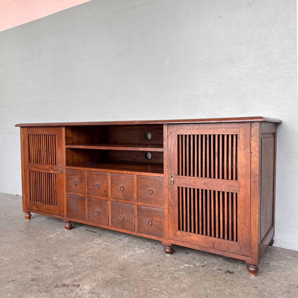 Teak Console with Slatted Doors