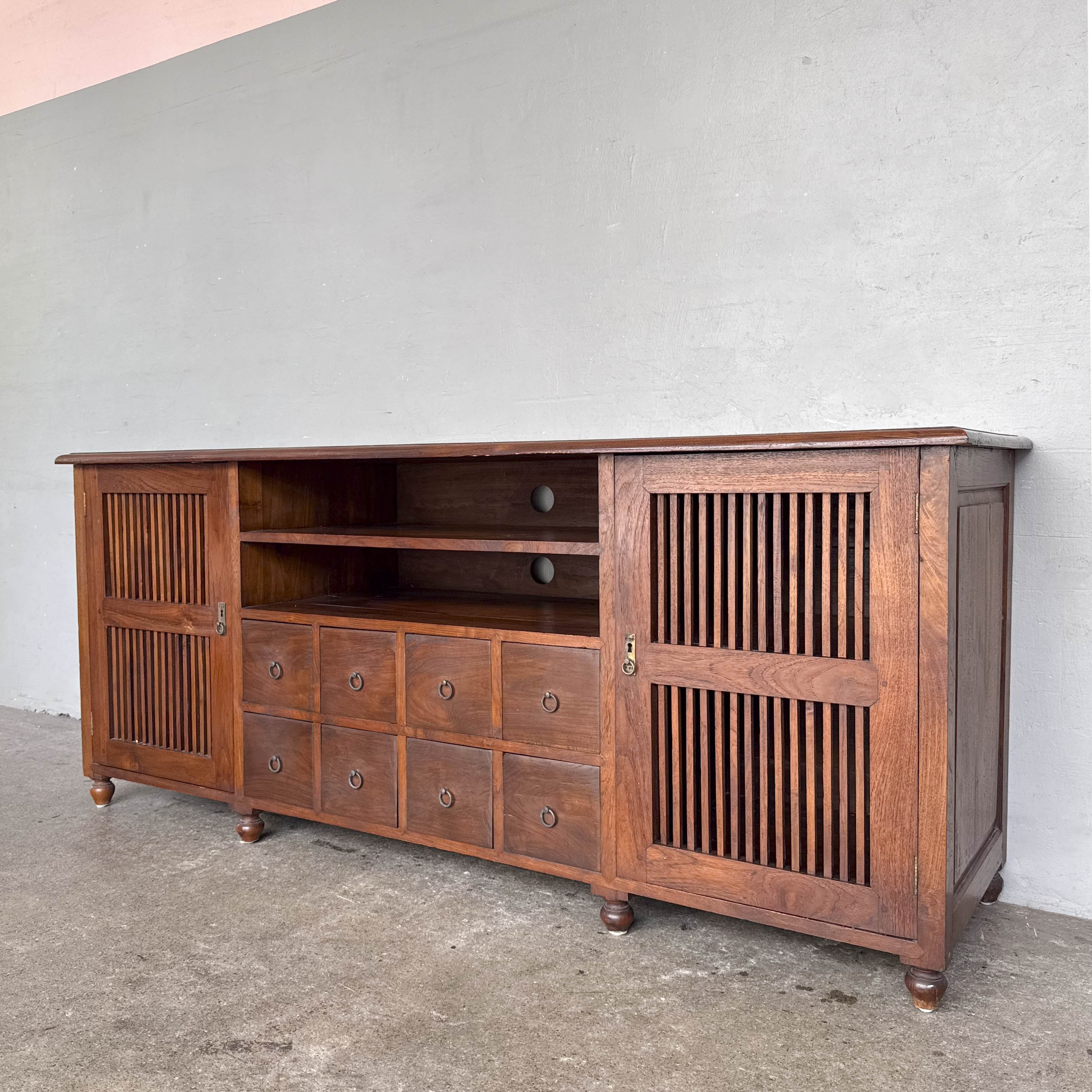 Teak Console with Slatted Doors