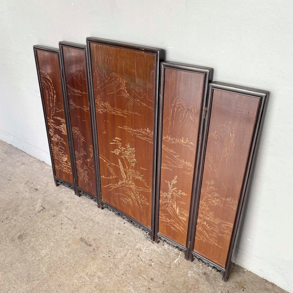 Folding Screen of "Ladies at Work & Leisure" in Carved Stone
