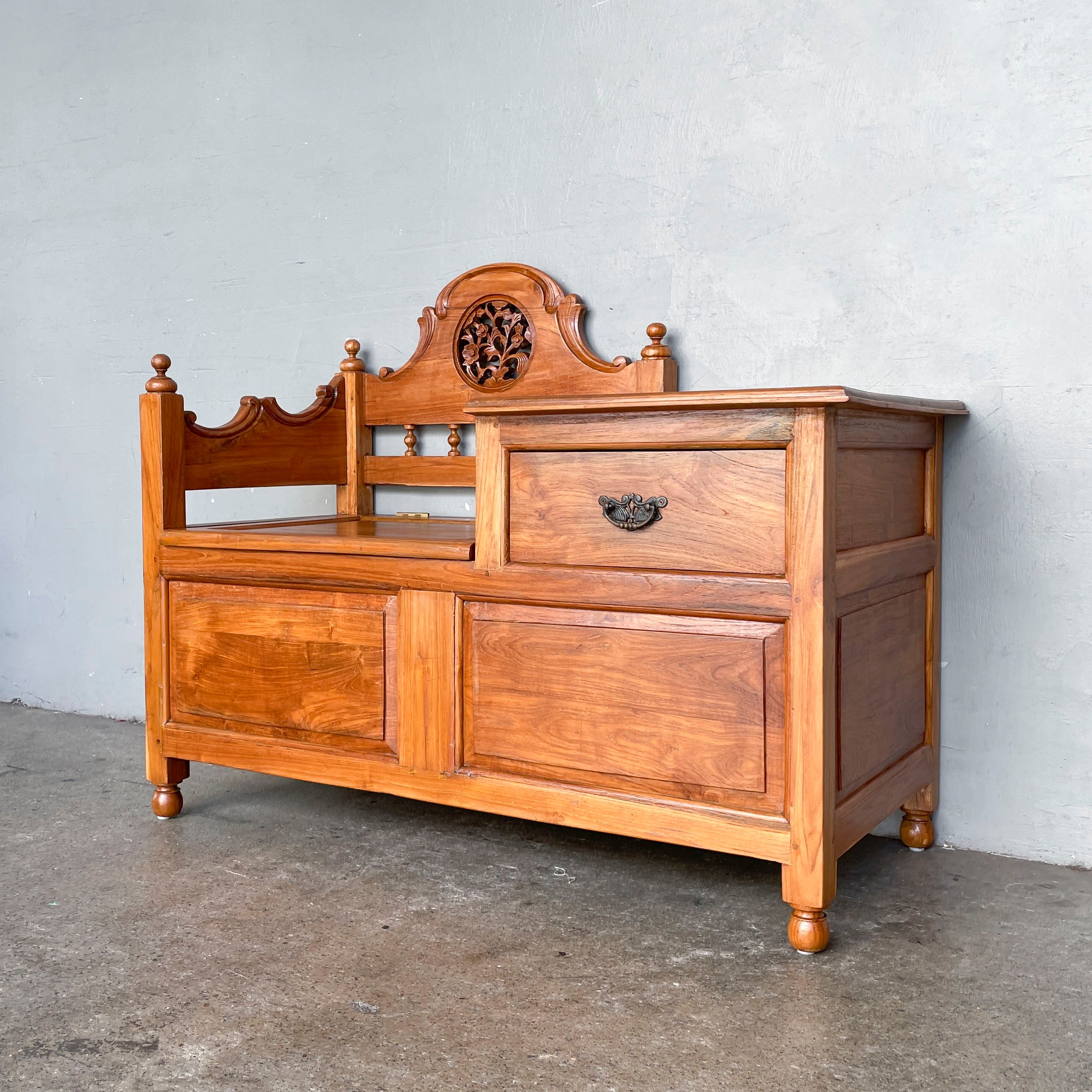 Refurbished Teak Entryway Storage Bench