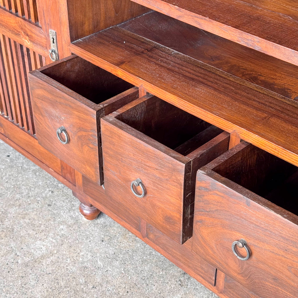 Teak Console with Slatted Doors