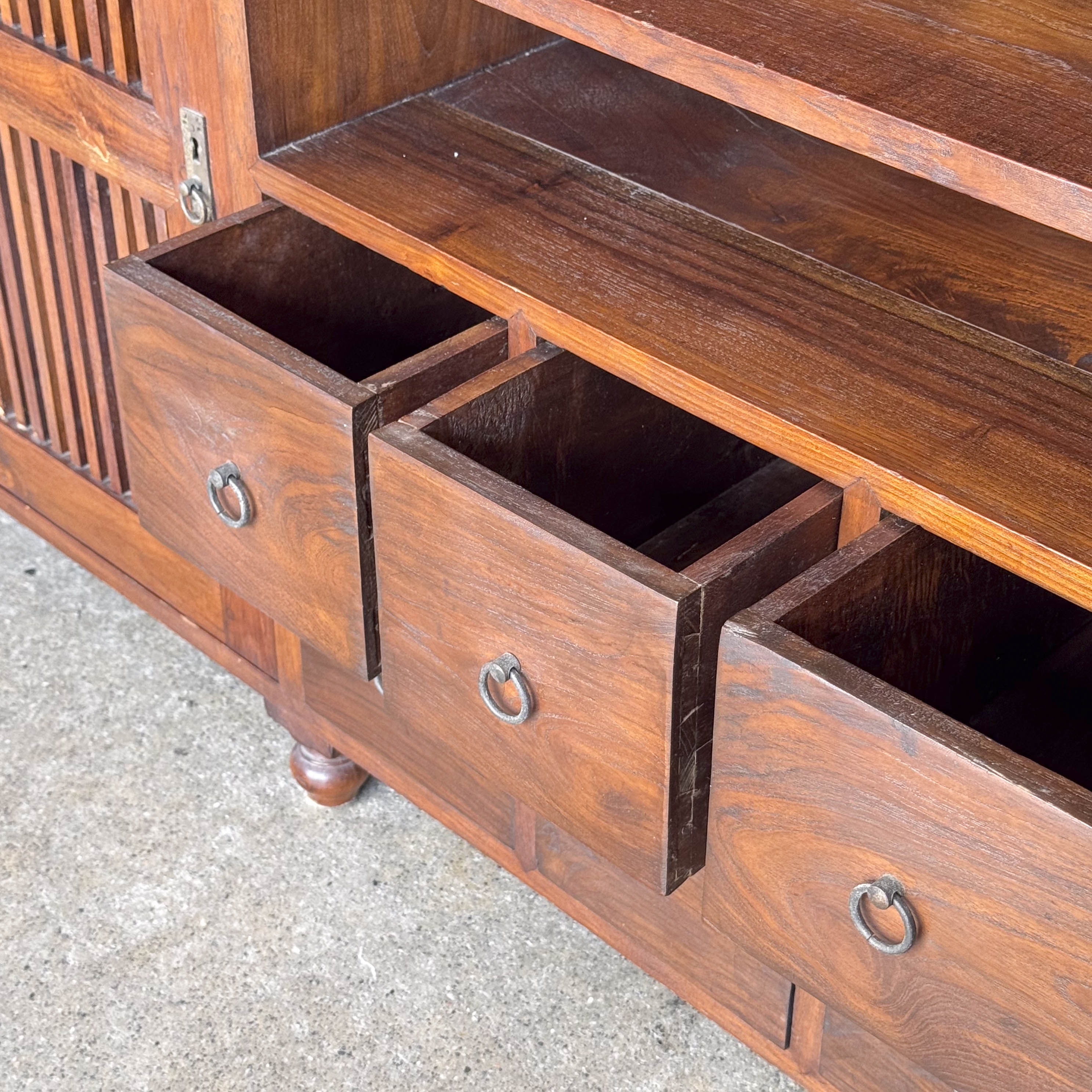 Teak Console with Slatted Doors