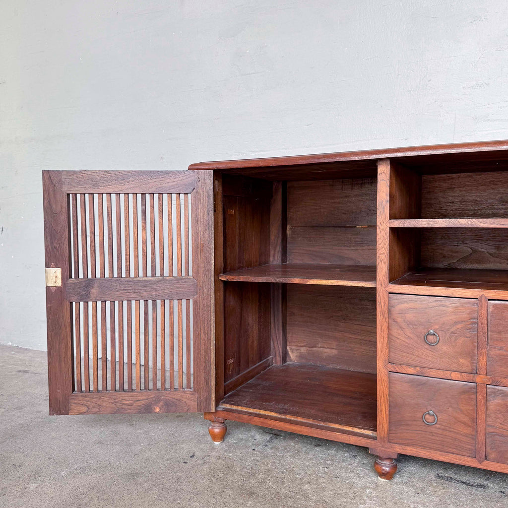 Teak Console with Slatted Doors