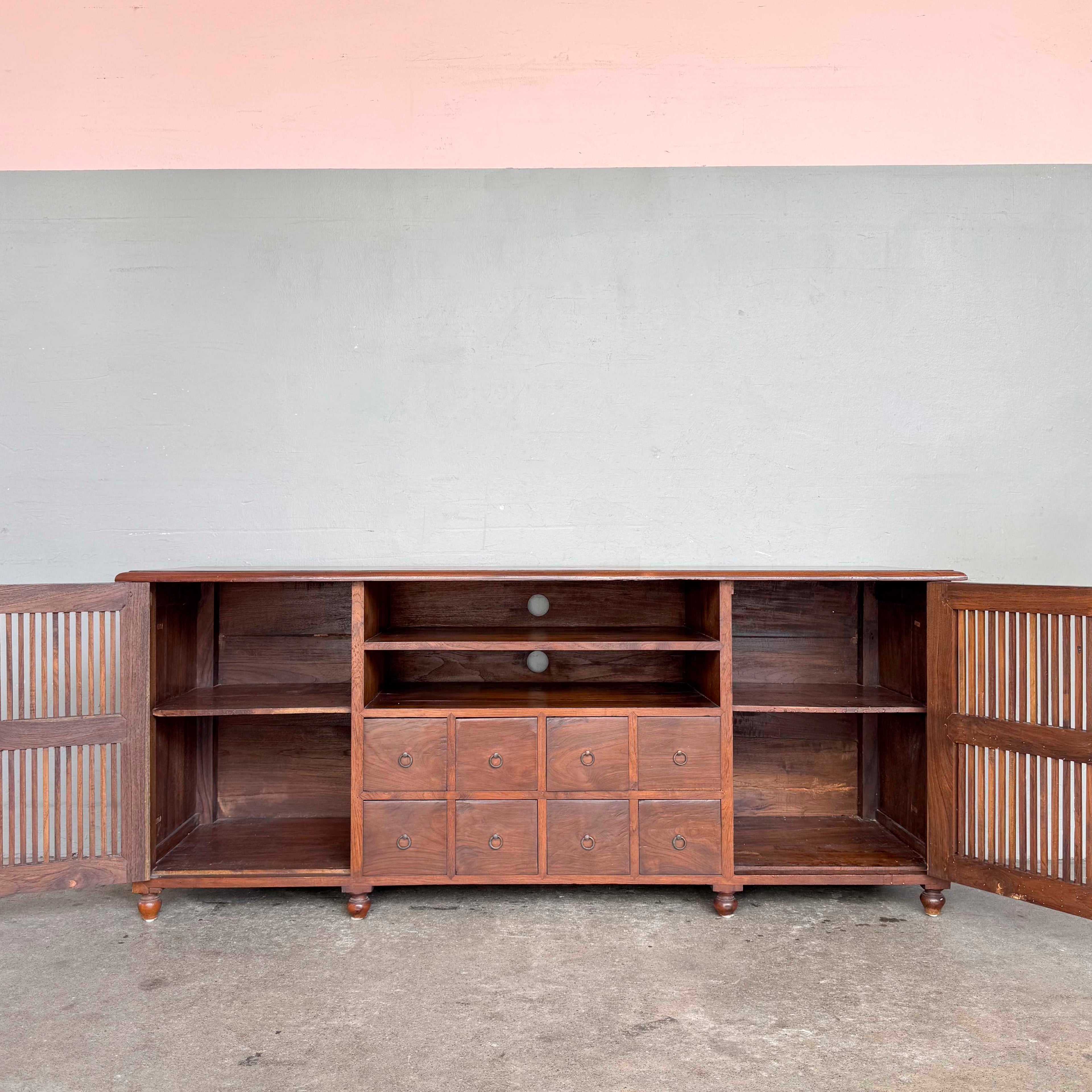 Teak Console with Slatted Doors
