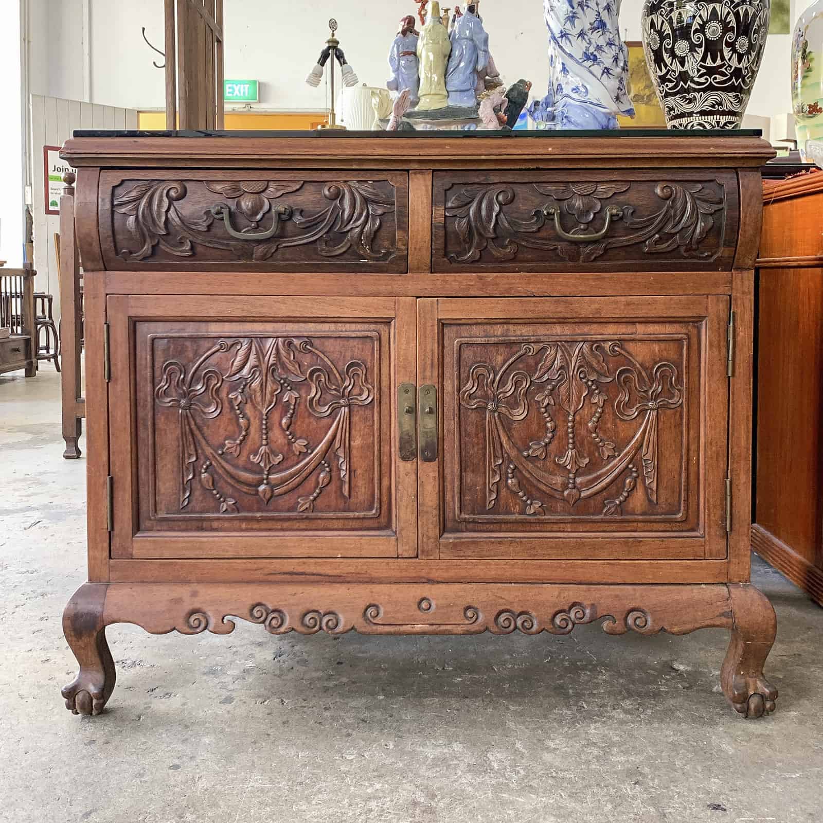 Solid Wood Cabinet with Carvings