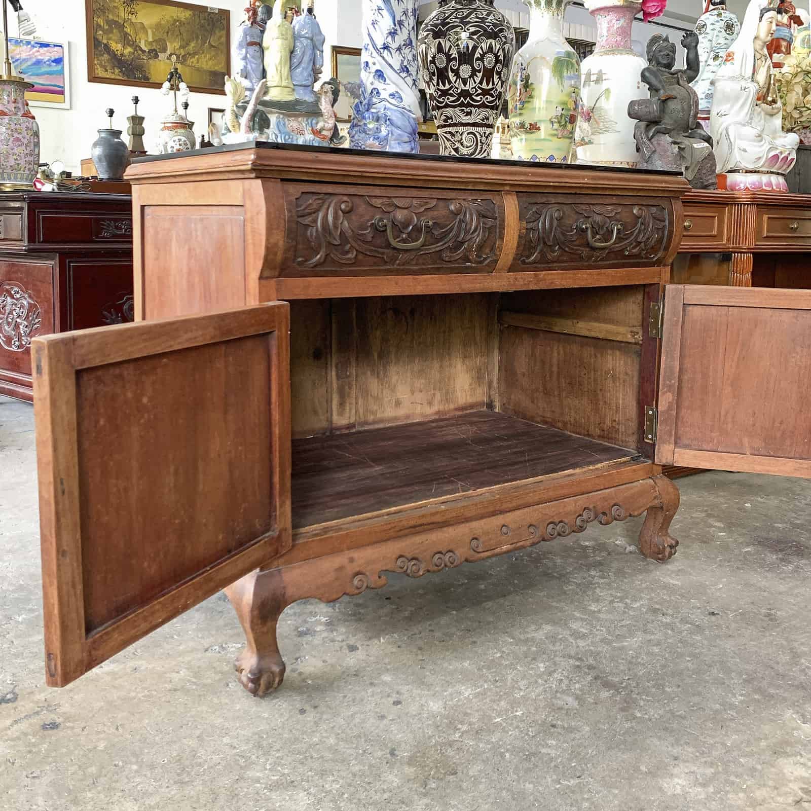 Solid Wood Cabinet with Carvings