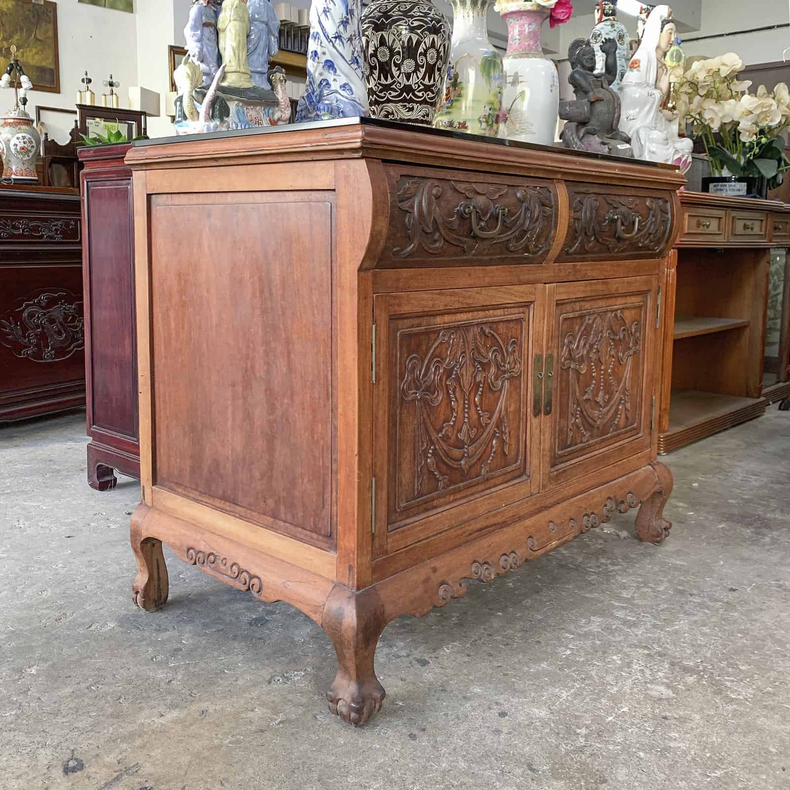 Solid Wood Cabinet with Carvings