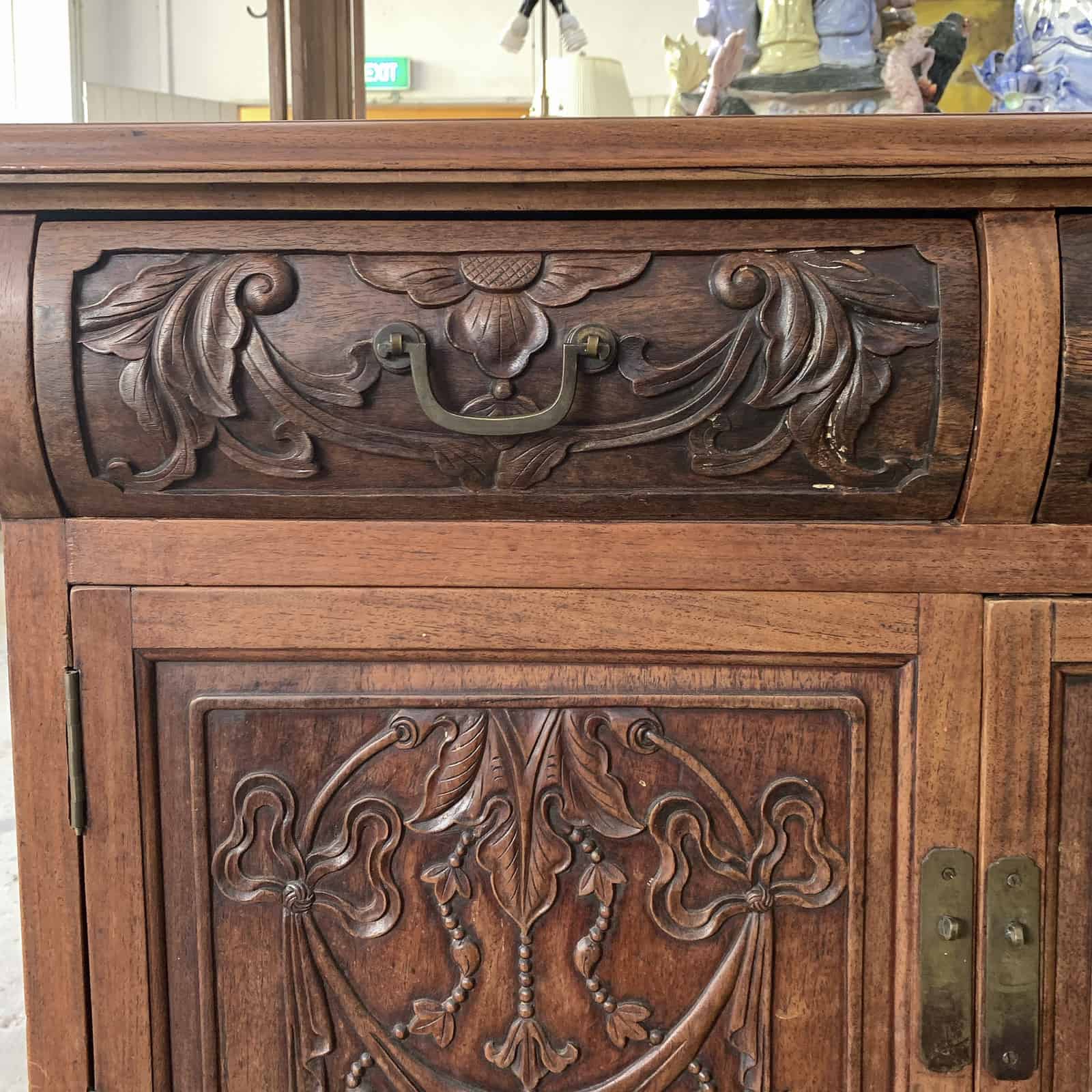 Solid Wood Cabinet with Carvings