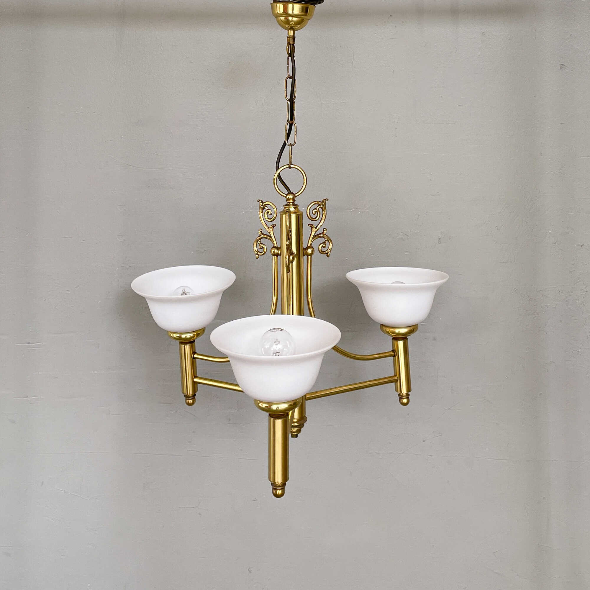 Vintage Hanging Lamp with 3 Milk Glass Cups
