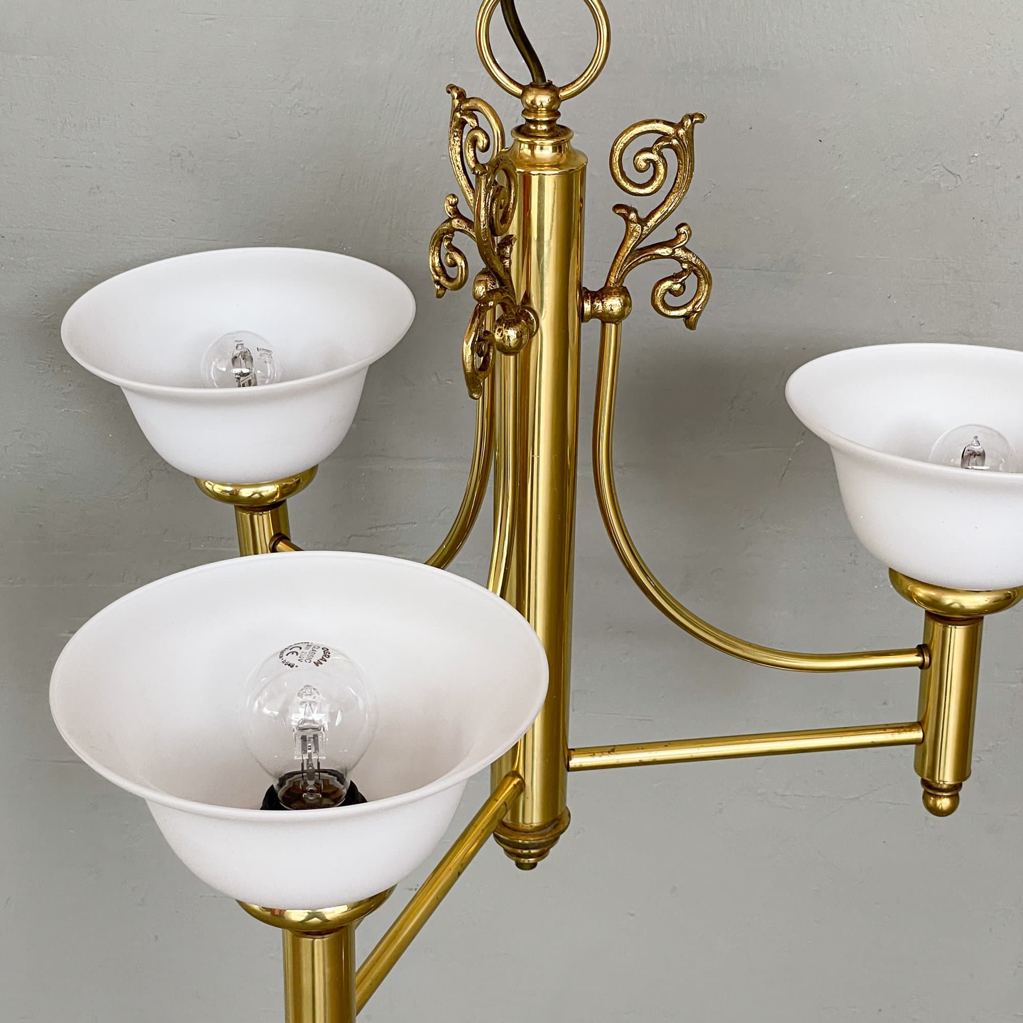 Vintage Hanging Lamp with 3 Milk Glass Cups
