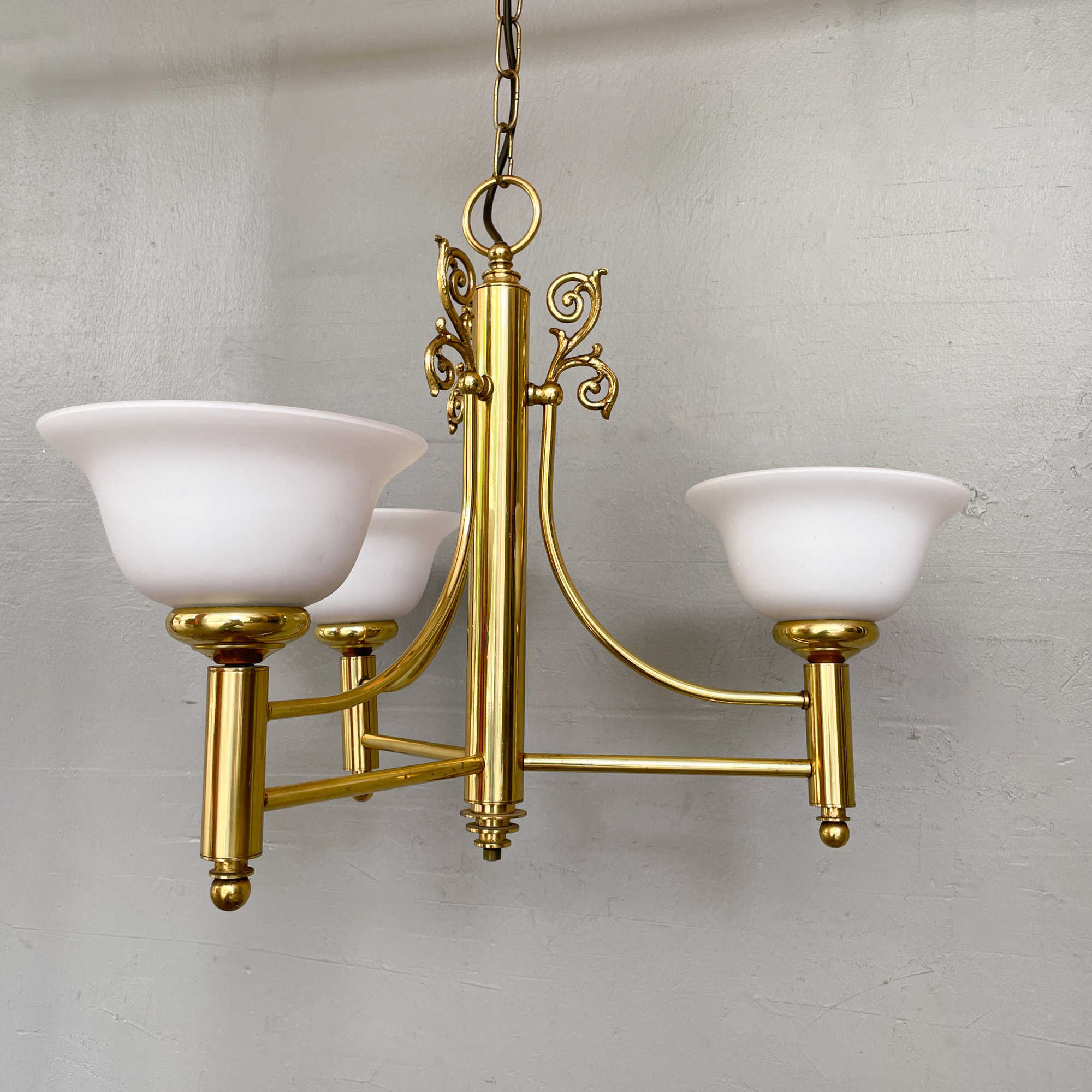 Vintage Hanging Lamp with 3 Milk Glass Cups