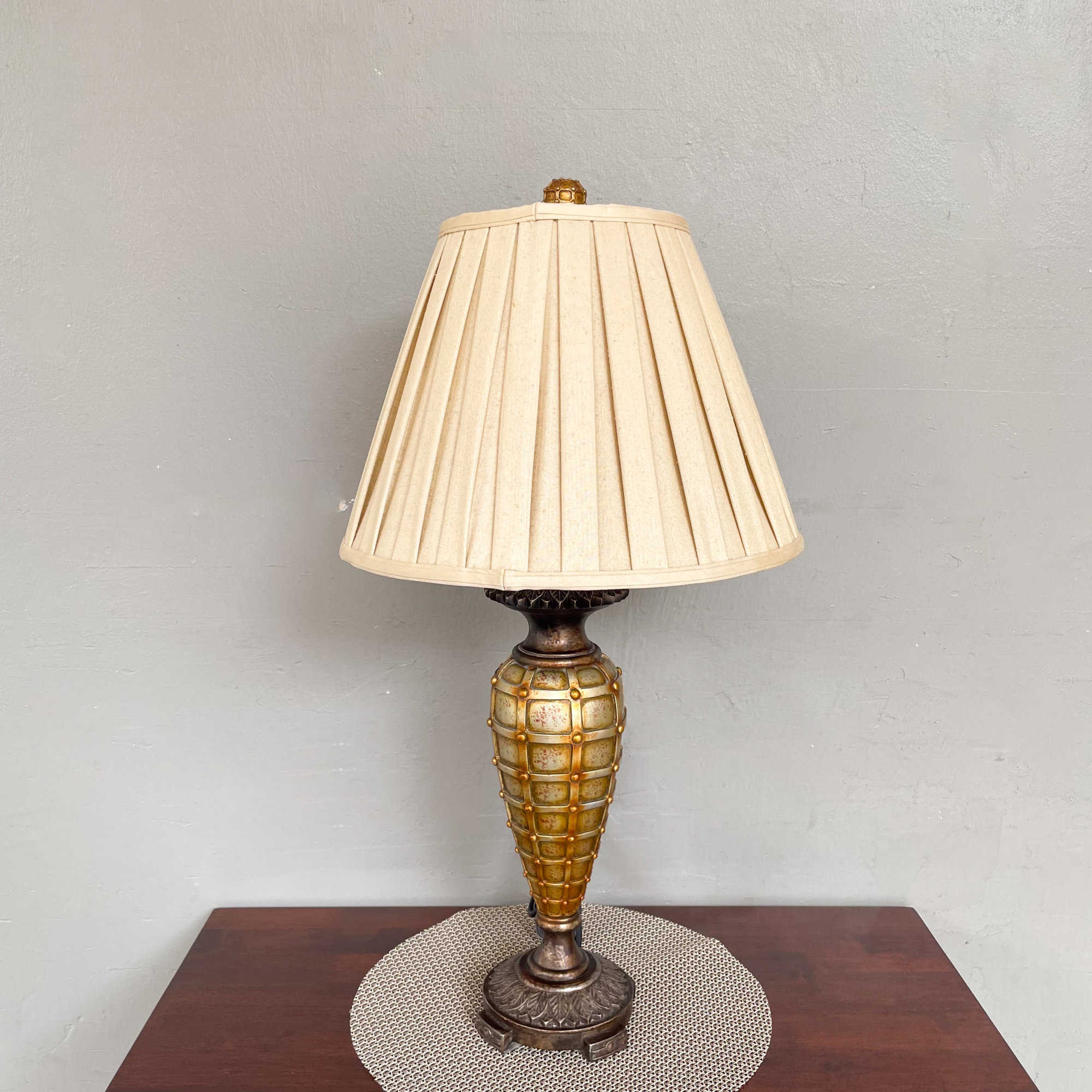 Brushed Gold with Brown Table Lamp (Small) with Pleated Lampshade
