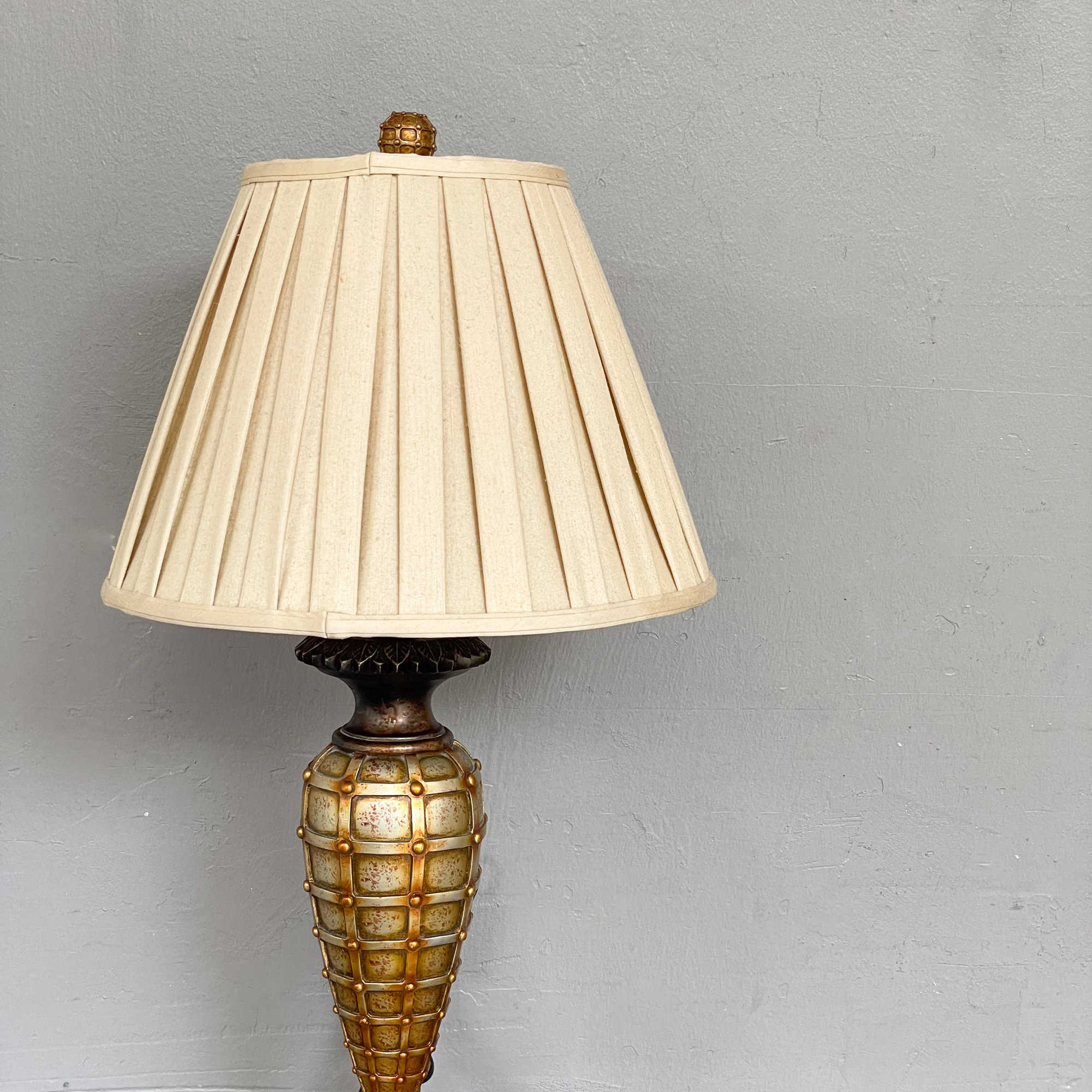 Brushed Gold with Brown Table Lamp (Small) with Pleated Lampshade