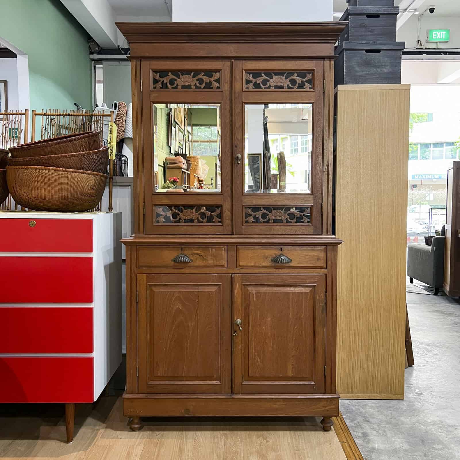 2 Tier Colonial Cabinet with Mirrored Doors