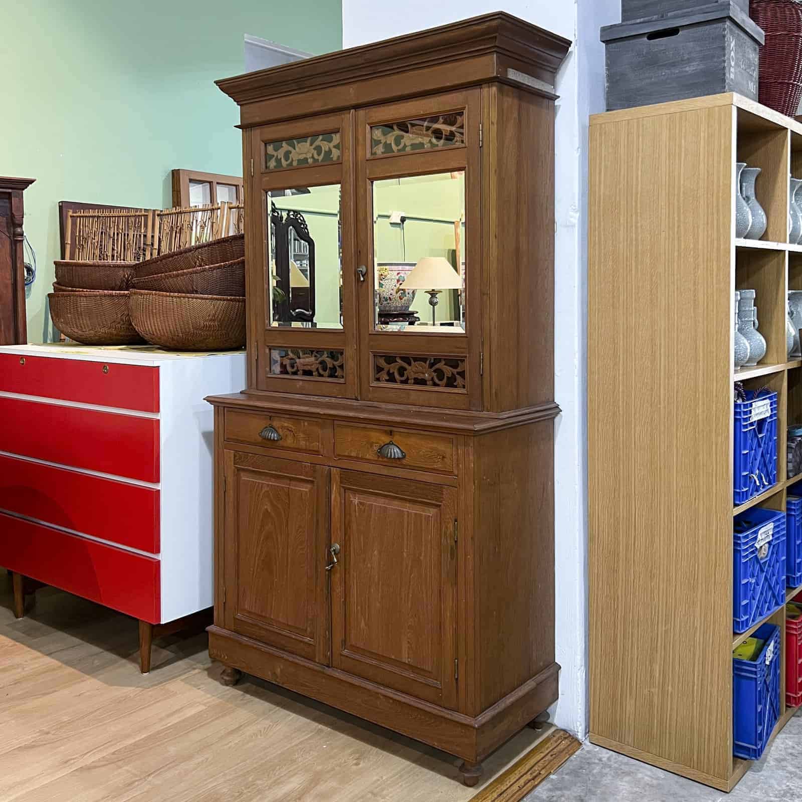 2 Tier Colonial Cabinet with Mirrored Doors
