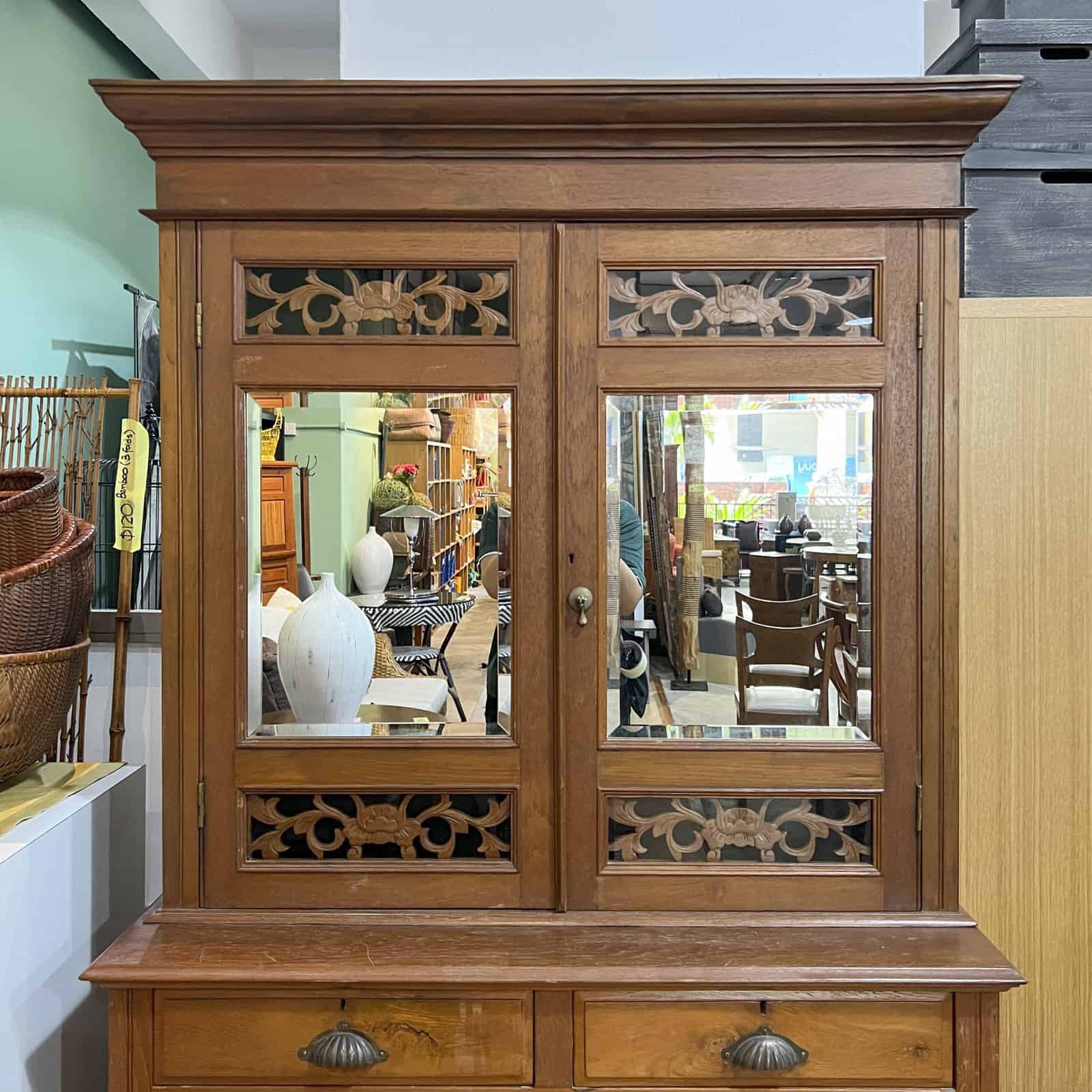 2 Tier Colonial Cabinet with Mirrored Doors