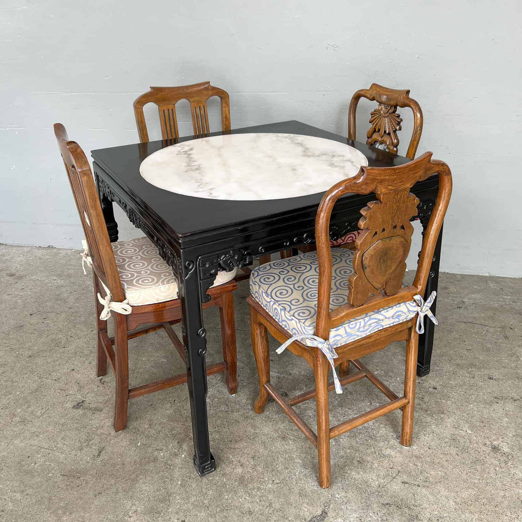 Oriental Square Table with Round Marble Top