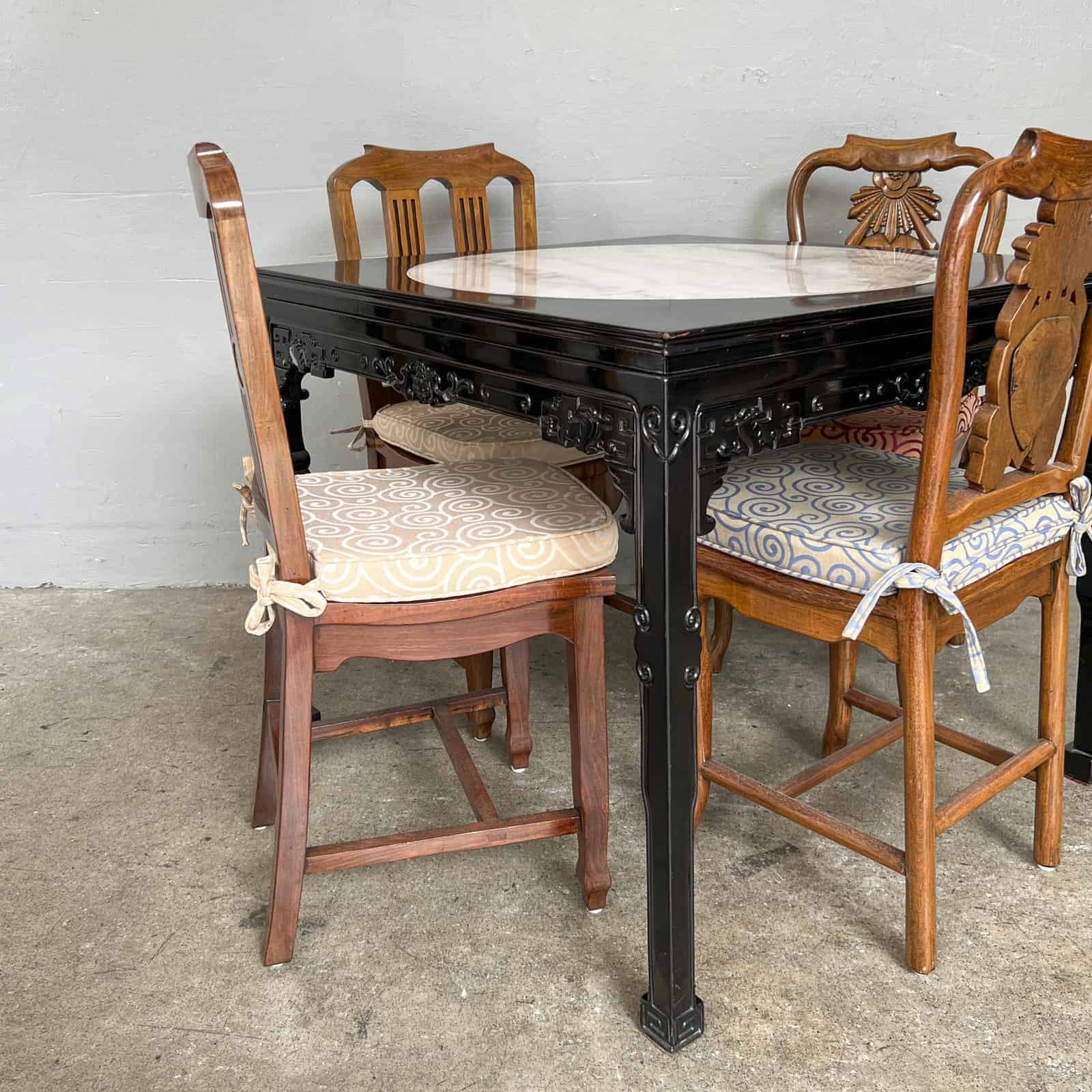 Oriental Square Table with Round Marble Top