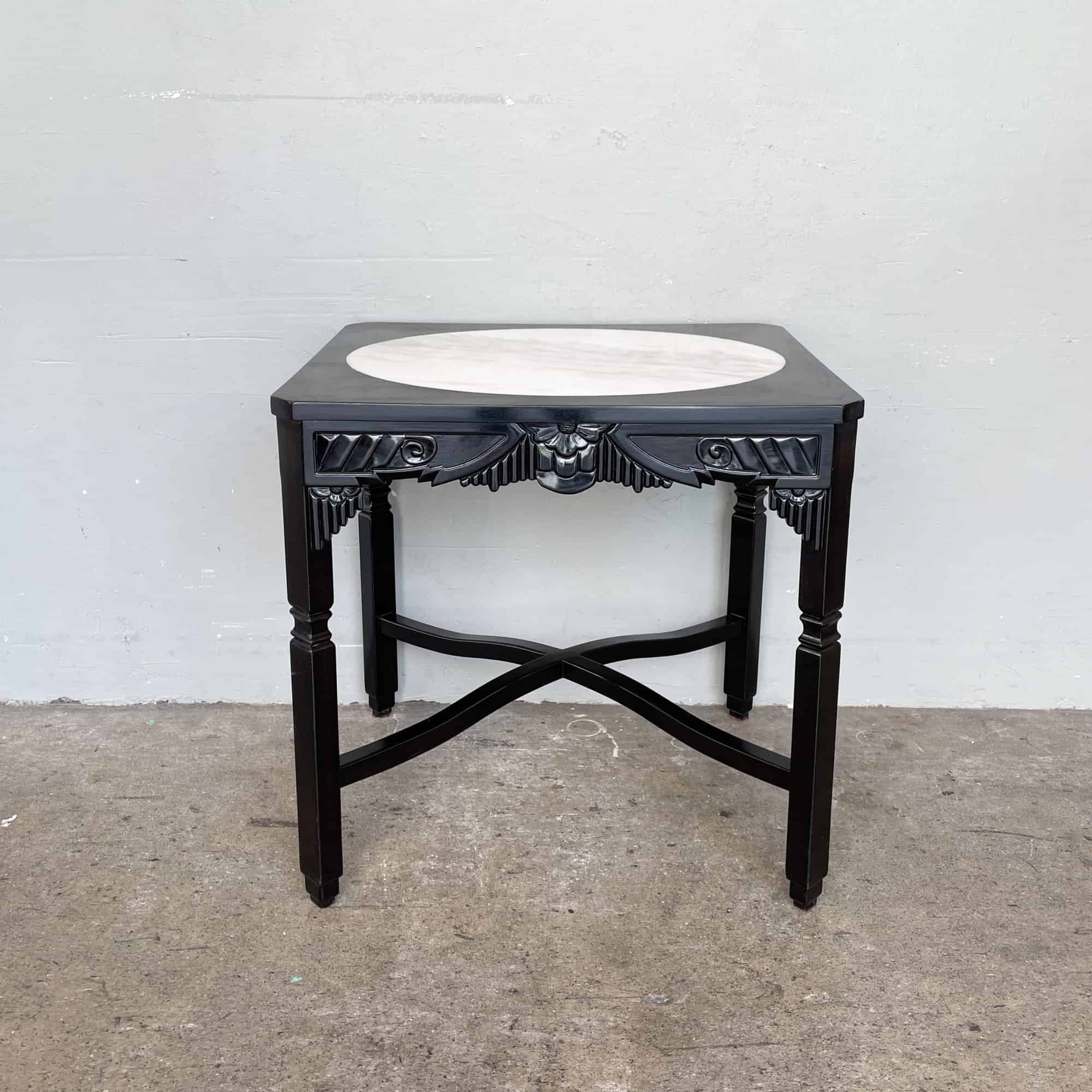 Oriental Side Table with Marble Top